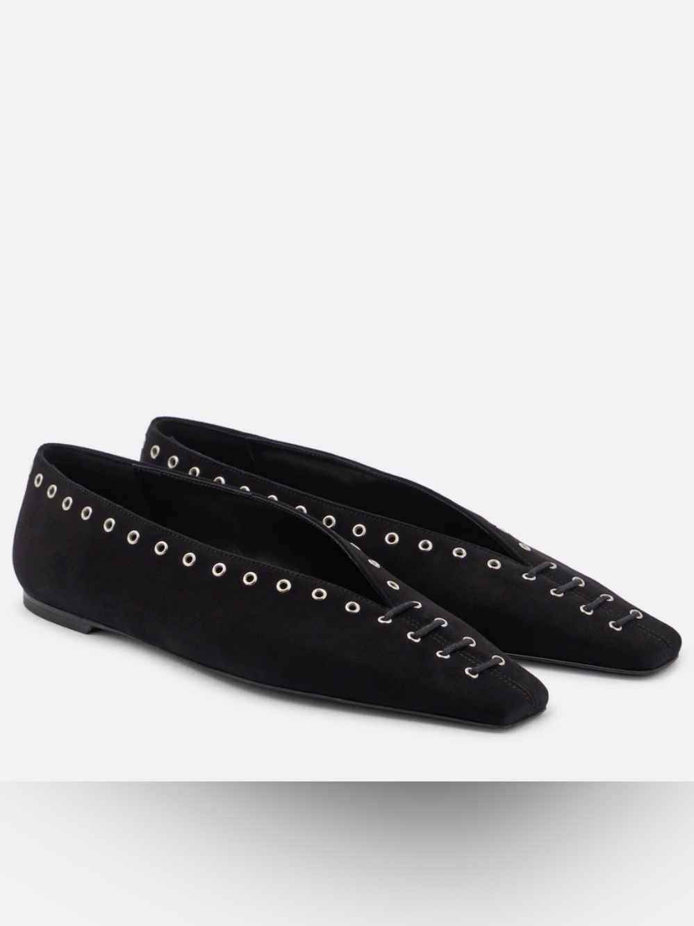 Toteme Black Suede Eyelet Lace-Up Pointed Flats 40